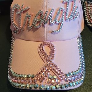 New Pink Rhinestone Strength adjustable baseball cap